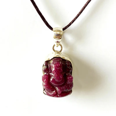 Ruby Ganesh Silver Pendant